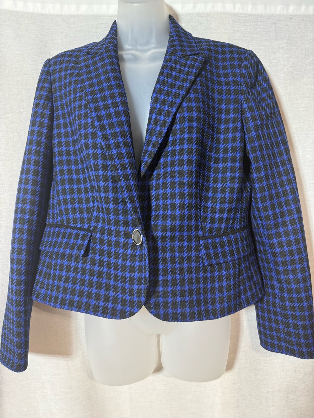 Evan Picone Blue and Black Houndstooth Tailored Blazer Size 12